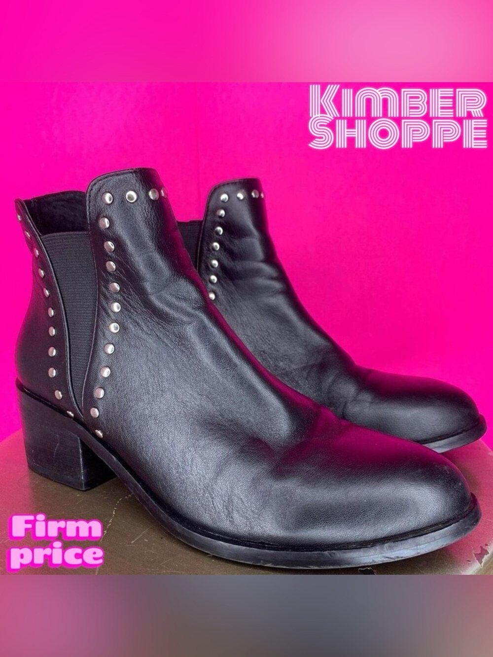 Steve Madden Cade Black Leather Stud Trim Block Heel Chelsea Boots US 6.5 UK 4.5